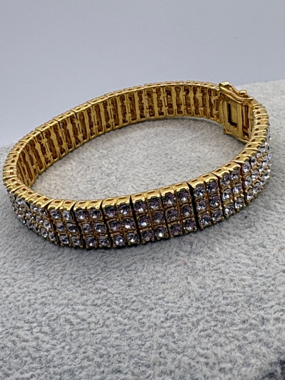 Gold Crystal 18kt GE Tennis Bracelet - Women Jewelry 8” - Picture 3 of 8